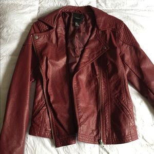 Maroon faux leather moto jacket